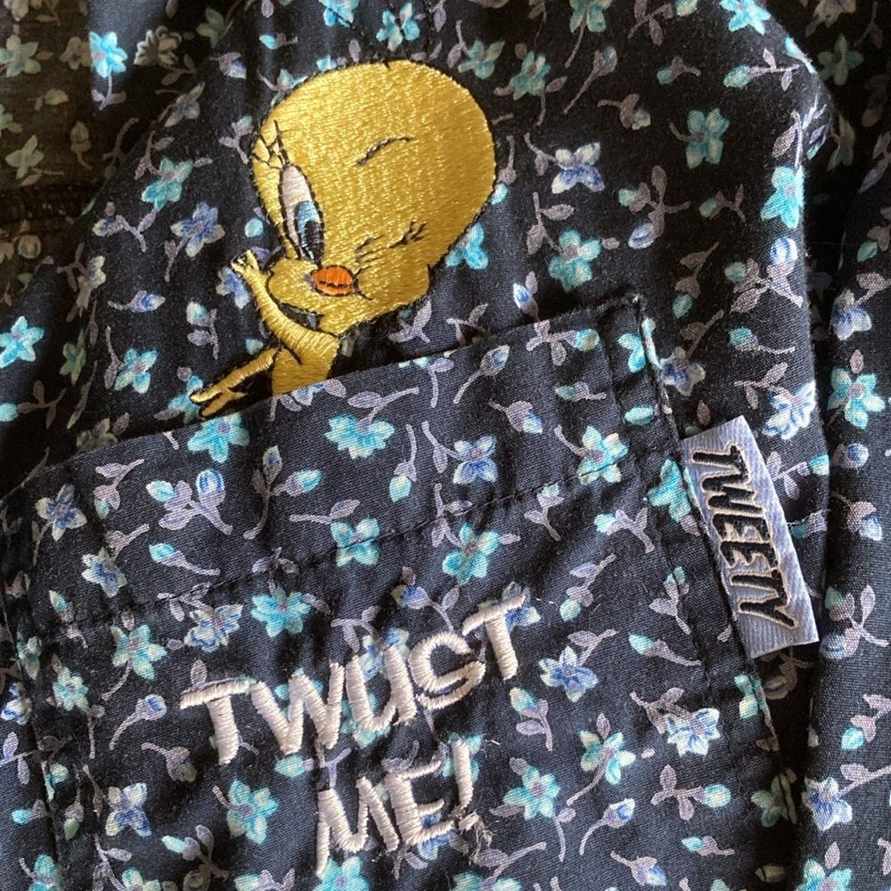 Vintage Looney Tunes 100% Cotton Y2K Disty Print Button Down Shirt Size 14/16 - Picture 7 of 10